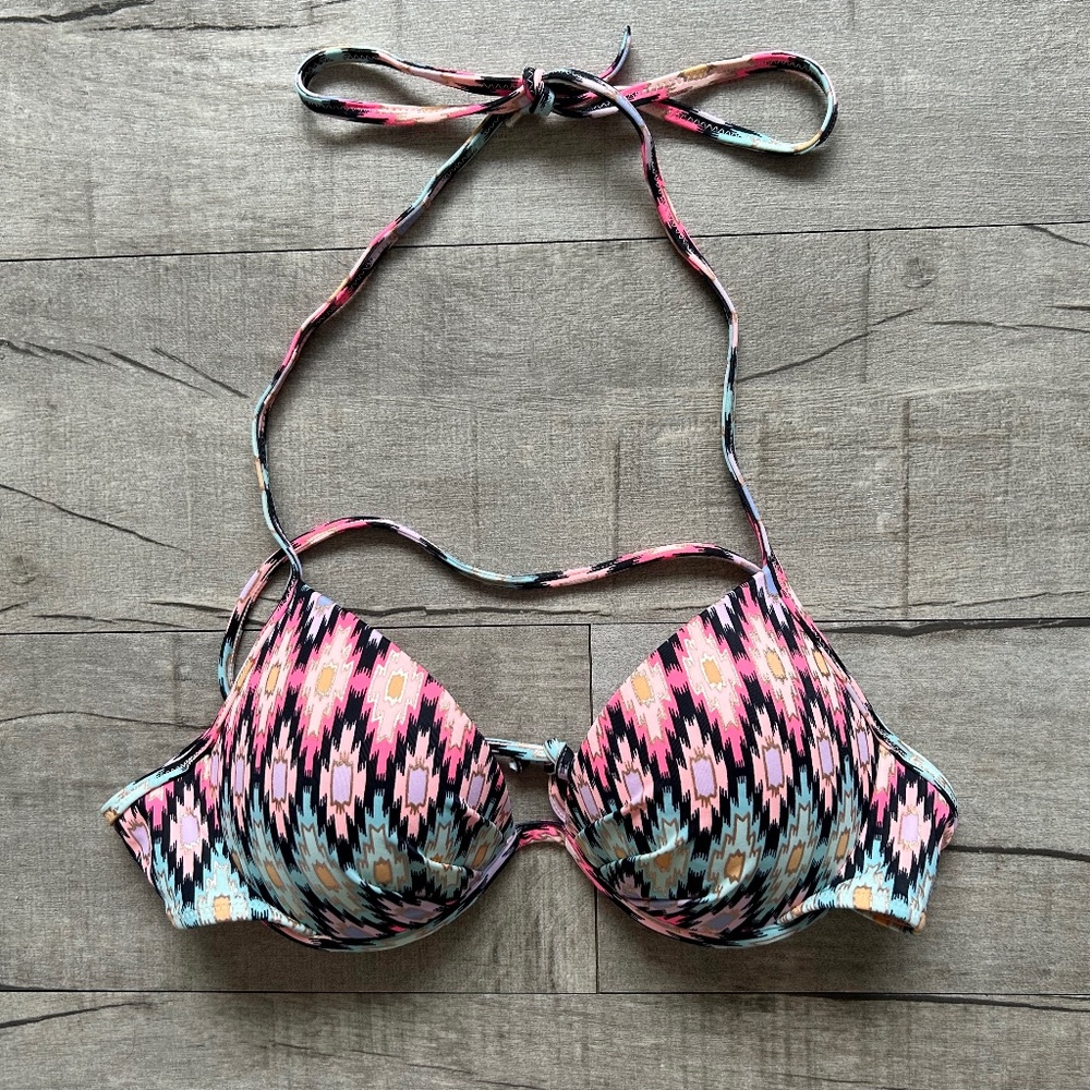 Victoria's Secret The Fabulous Push-Up Pastel Foil Metallic Ikat Bikini Top 34B